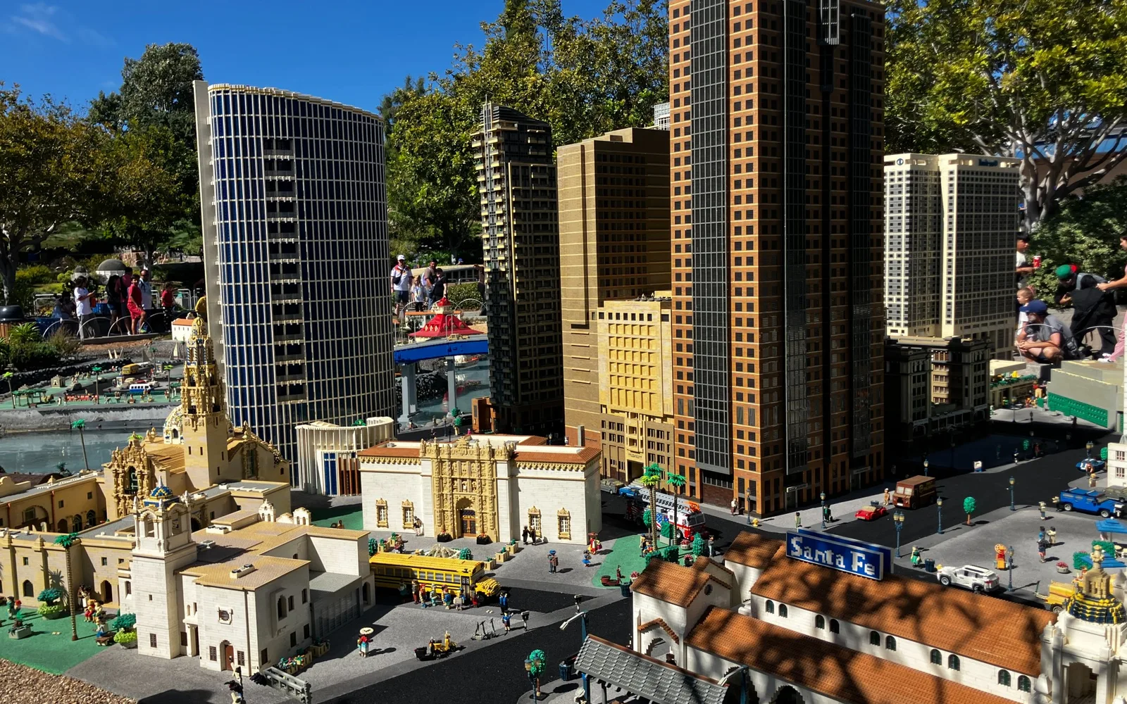 Miniland San Diego display at Legoland California, showing intricate LEGO recreations of San Diego landmarks